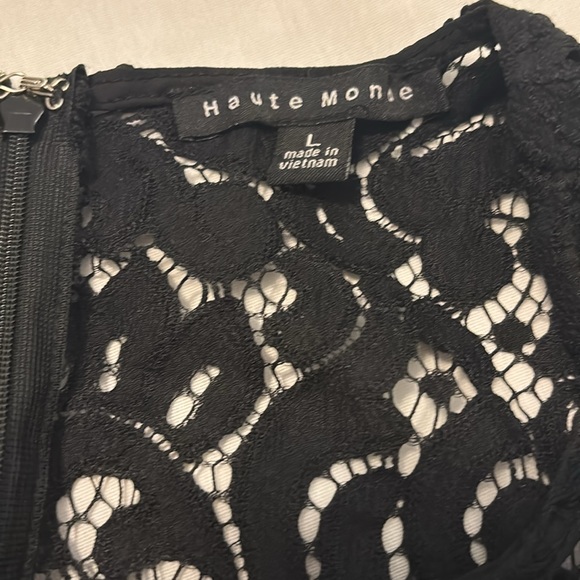 Haute Monde Black crochet Lace Overlay peplum Top SZ Large whimsigoth night out - Picture 4 of 11